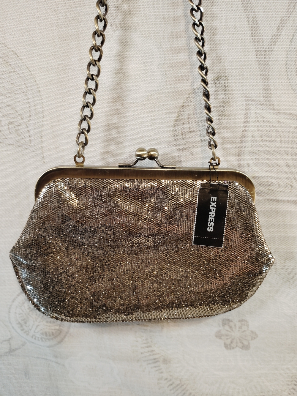 Express Metallic Gold Sequin Chain Shoulder Bag